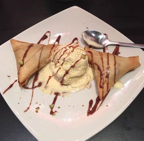 chocolate samosa with vanilla ice cream